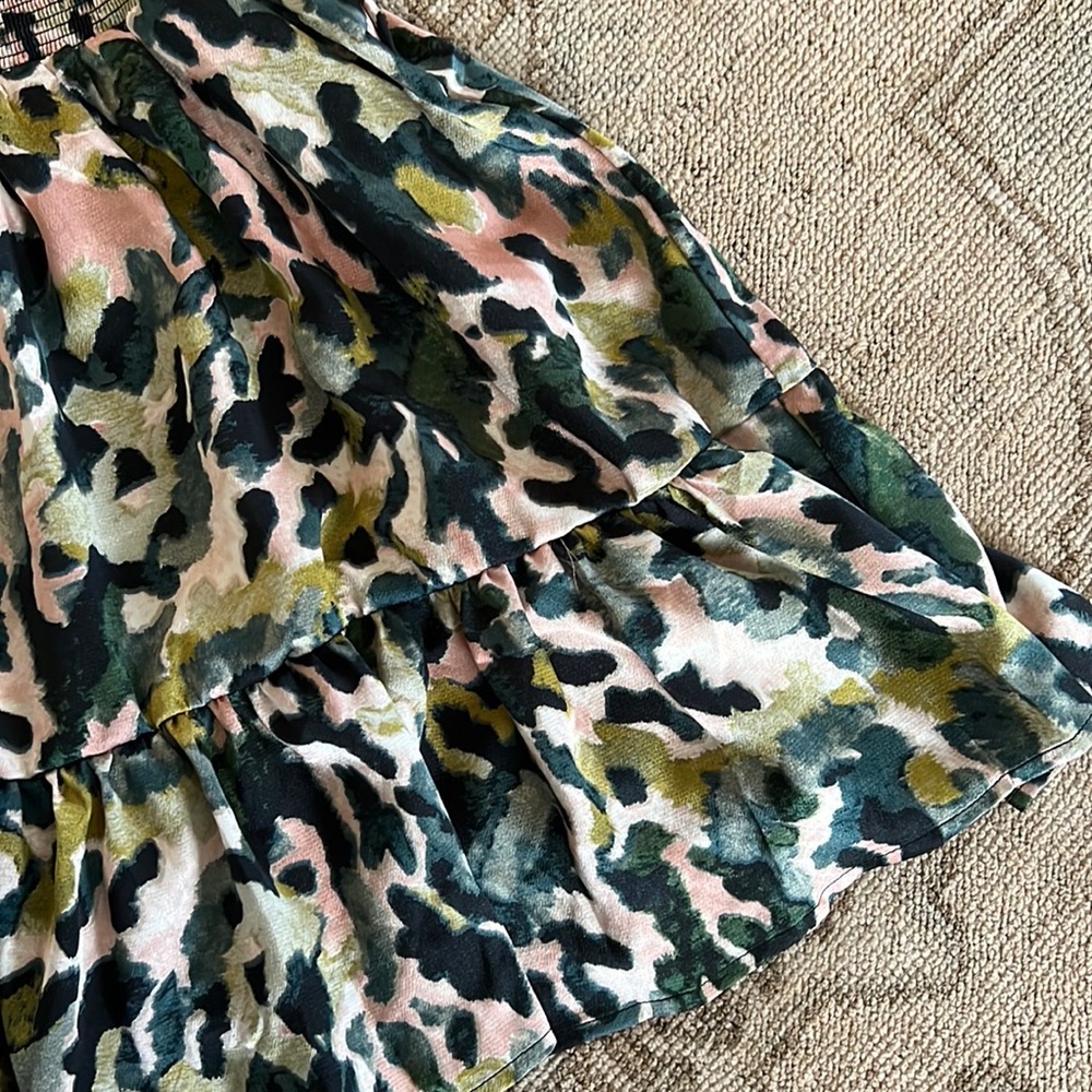 Never Worn Green+Light Pink Print Short Dress Size Medium